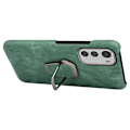 Miniatyrbillede 2 af 2: Stødsikker Læder Cover med Oval Stativ til Motorola Moto E32 - Lysegrøn Green