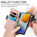 Pikkukuva 6 / 6: Pehmeä kukkakoristelu nahkakotelo Samsung Galaxy M23 / Samsung Galaxy F23 - Ruusukulta Pink