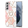 Pikkukuva 1 / 2: Marble Patterned Suojakuori With Ring Holder For Samsung Galaxy S21 FE - Pinkki / Valkoinen Pink