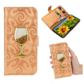 Miniatyrbillede 1 af 2: iPhone Xs Max flip cover i læder med spiralstruktur og vinglasmønster - Guld Gold