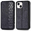 Pikkukuva 1 / 2: Nahkakotelo With A Stylish Rhombus Imprint For iPhone 14 - Musta Black