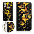 Miniatyrbillede 1 af 2: Huawei P Smart 2019 lysspot dekoreret læder flip etui - Guld Sommerfugle Gold