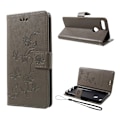 Miniatyrbillede 1 af 2: Huawei Honor 9 Lite stemplet sommerfugl blomster PU læder flip etui - Grå Silver grey