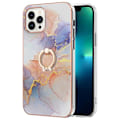 Pikkukuva 1 / 2: Marble Patterned Suojakuori With Ring Holder For iPhone 14 Pro - Milky Way Marble White Multicolor