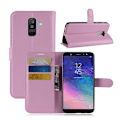 Miniatyrbillede 1 af 2: Samsung Galaxy A6 Plus mobiletui i kunstlæder med Litchi overflade. Indbygget pung og stander - Lyserød Pink