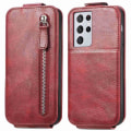 Pikkukuva 1 / 6: Vertical Flip Phone Suojakotelo With Zipper For Samsung Galaxy S21 Ultra 5G - Punainen Red
