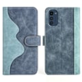 Miniatyrbillede 1 af 2: To Farvet Læder Flip Case til Motorola Moto E32 - Blå Blue