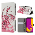 Miniatyrbillede 1 af 2: Samsung Galaxy J6 mobiletui i kunstlæder med printet mønster samt stativ - Blomme blomster Pink