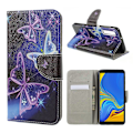 Miniatyrbillede 1 af 2: Samsung Galaxy A7 (2018) mobiletui i kunstlæder med Cross tekstur og pung - Sommerfugle mønster Multicolor