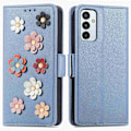 Miniatyrbild 1 av 2: Mjukt läder Samsung Galaxy M23 / Samsung Galaxy F23 fodral med blomdekor - Blå Blå