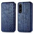 Miniatyrbillede 1 af 6: Læder Etui med A Stilfuldt Rhombus Tryk til Sony Xperia 1 IV - Blå Blue