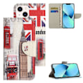 Miniatyrbillede 2 af 2: iPhone 14 6,1 tommer Mønsterudskrivning Telefonetui Cross Texture Vegansk læder Foldbart stativ Tegnebog Folio Flip Cover - London Big Ben Multicolor
