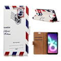 Miniatyrbillede 1 af 2: Samsung Galaxy A6 Plus mobiletui i kunstlæder med printede mønstre og stativ - Retro frimærke Multicolor