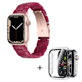 Pikkukuva 1 / 2: 3 helmen hartsityylinen kellohihna kirkkaalla suojuksella Apple Watch Series 3/2/1 42mm - Marmorin Punainen Red