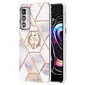 Pikkukuva 1 / 2: Marble Patterned Suojakuori With Ring Holder For Motorola Edge 20 Pro - Kruunu White