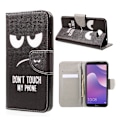 Miniatyrbillede 1 af 2: Huawei Y7 Printet Mønster PU læder flip etui - Do Not Touch My Phone og vredt ansigt Multicolor