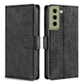 Miniatyrbillede 1 af 2: Læderetui med Krokodille Tekstur til Samsung Galaxy S21 FE - Sort Black
