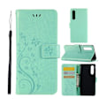 Miniatyrbillede 1 af 2: Huawei P30 sommerfugle- og blomstertryk læder flip etui - Cyan Green