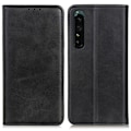 Miniatyrbillede 1 af 2: Sony Xperia 1 IV flip etui i ægte læder med pung – Sort Black