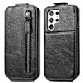 Pikkukuva 1 / 2: Vertical Flip Phone Suojakotelo With Zipper For Samsung Galaxy S22 Ultra - Musta Black