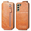 Pikkukuva 1 / 6: Vertical Flip Phone Suojakotelo With Zipper For Samsung Galaxy S21 FE - Ruskea Brown