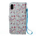 Pikkukuva 2 / 2: iPhone Xs Max Kuviollinen Valotäplä Koristeltu Synteetti Nahkainen Lompakko Suojakotelo - Yksisarviset Ja Makeiset Multicolor