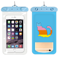 Miniatyrbillede 1 af 2: Universal cartoon pattern waterproof pouch for 6-inch smartphone with strap - Rainbow Cat Blue