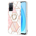 Miniatyrbillede 1 af 2: Marble Mønstret Cover med Ring Holder til Oppo A54s / A55 / A53s 5g / A16 - Lyserød / Hvid Pink