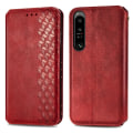 Pikkukuva 1 / 6: Nahkakotelo With A Stylish Rhombus Imprint For Sony Xperia 1 IV - Punainen Red