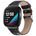 Pikkukuva 2 / 2: Aitoa nahkaa Fitbit Sense 2 / Versa 4 - Musta / Valkoinen Kukka Black