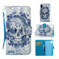 Miniatyrbillede 1 af 2: iPhone Xr light spot decor læder flip cover - Blomstret Kranie Blue