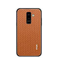 Miniatyrbild 2 av 2: MOFI Samsung Galaxy A6 Plus (2018) mobilskal plast syntetläder silikon vävd textur - Brun Brun