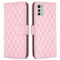 Miniatyrbillede 1 af 2: Rhombus Mønster Matte Flip Case til Motorola Moto E32 - Lyserød Pink