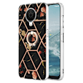 Pikkukuva 1 / 2: Marble Patterned Suojakuori With Ring Holder For Nokia G10 / G20 - Black Flowers Black