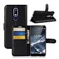 Miniatyrbillede 1 af 2: Nokia 5.1 beskyttelsesetui i kunstlæder med Litchi overfalde samt magnetisk lukkefunktion - Sort Black