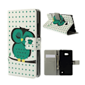 Miniatyrbillede 1 af 2: Moberg Microsoft Lumia 640 Læder Etui med Kortholder - Grøn Sovende Ugle Green