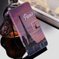 Miniatyrbild 2 av 2: IPhone 9 mobilfodral syntetläder silikon plånbok stående mobilsnöre tryckmönster - Paris multifärg