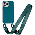Miniatyrbillede 1 af 2: iPhone 14 Pro Max 6,7 tommer Drop Resistant Soft Flexible Matte Surface Phone Cover Protective Shell med bred lanyard - Mørkegrøn Green