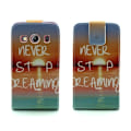 Miniatyrbillede 1 af 2: Knausgård Læder Etui Til Samsung Galaxy Ace 4 - Citat Never Stop Dreaming Multicolor