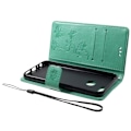 Miniatyrbillede 2 af 2: Huawei Honor 9 Lite stemplet sommerfugl blomster PU læder flip etui - Cyan Green