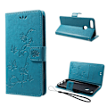 Miniatyrbillede 1 af 2: Huawei Honor 9 Lite stemplet sommerfugl blomster PU læder flip etui - blå Blue