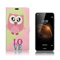 Miniatyrbillede 1 af 2: Huawei Y6II Compact flot læder-etui - Nuttet ugle Multicolor
