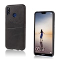 Miniatyrbillede 1 af 2: Huawei P20 Lite mobiletui i plastik med kunstlæder overflade samt udvendige kortlommer - Sort Black