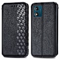 Miniatyrbillede 1 af 2: Læder Etui med A Stilfuldt Rhombus Tryk til Motorola Moto E13 - Sort Black