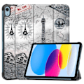 Miniatyrbillede 1 af 6: Tri-fold stander etui iPad 10.9 (2022) Pattern Printing Anti-fall Anti-wear Folio Flip Vegansk Læder Tablet Cover - Tårn Silver grey