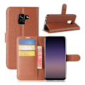 Miniatyrbillede 1 af 2: Samsung Galaxy A8 (2018) litchi skin PU læder flip etui - Brun Brown