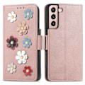 Miniatyrbild 1 av 2: Mjukt läder Samsung Galaxy S22 Plus fodral med blomdekor - Rosa Rosa