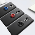 Pikkukuva 2 / 2: Samsung Galaxy A6 Plus (2018) Mobiilirenkaalla Ja Magneetilla Varustettu Muovinen Takasuoja Kuori - Musta/ Punainen Multicolor