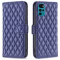 Rhombus Mønster Matte Flip Case til Motorola Moto G22 - Blå Blue