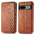 Miniatyrbillede 1 af 6: Læder Etui med A Stilfuldt Rhombus Tryk til Google Pixel 7a - Brun Brown